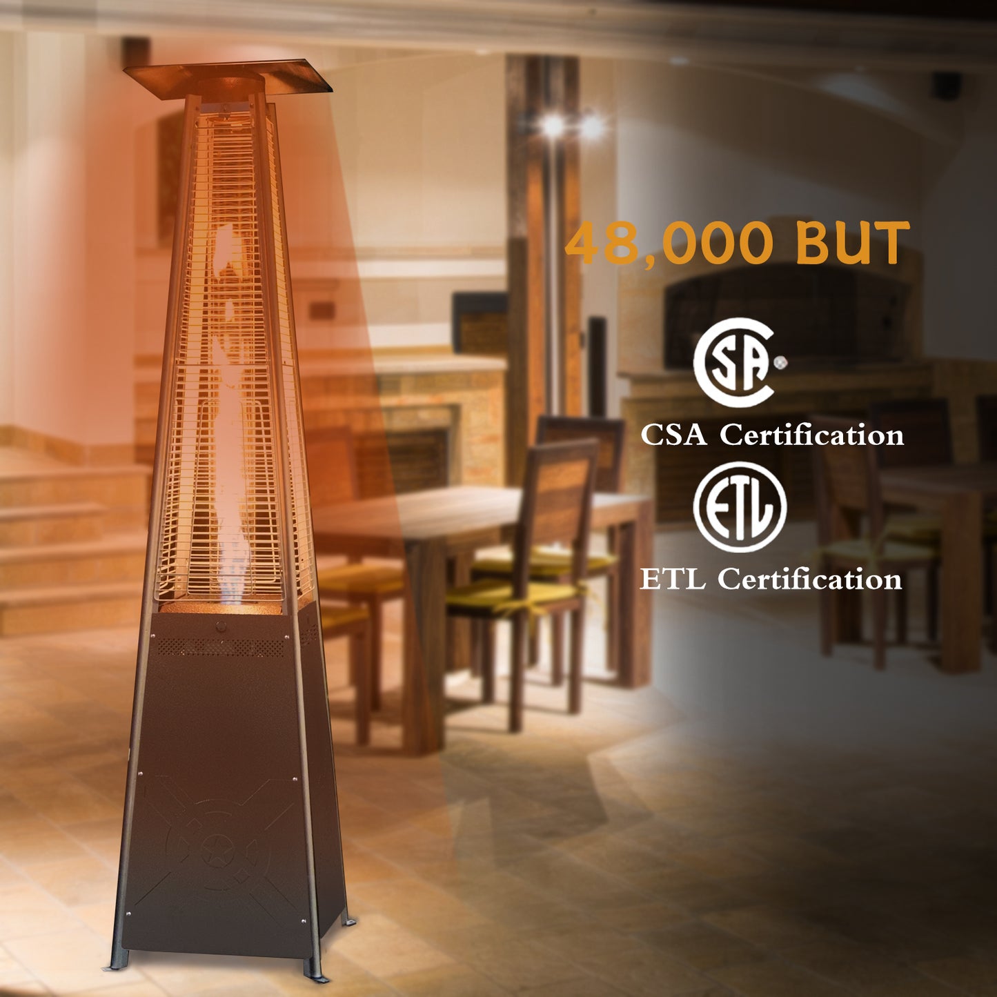 Kingchii 48,000 BTU Pyramid Outdoor Heater with Wheels for Patio, Backyard, Pool, Commercial & Residential