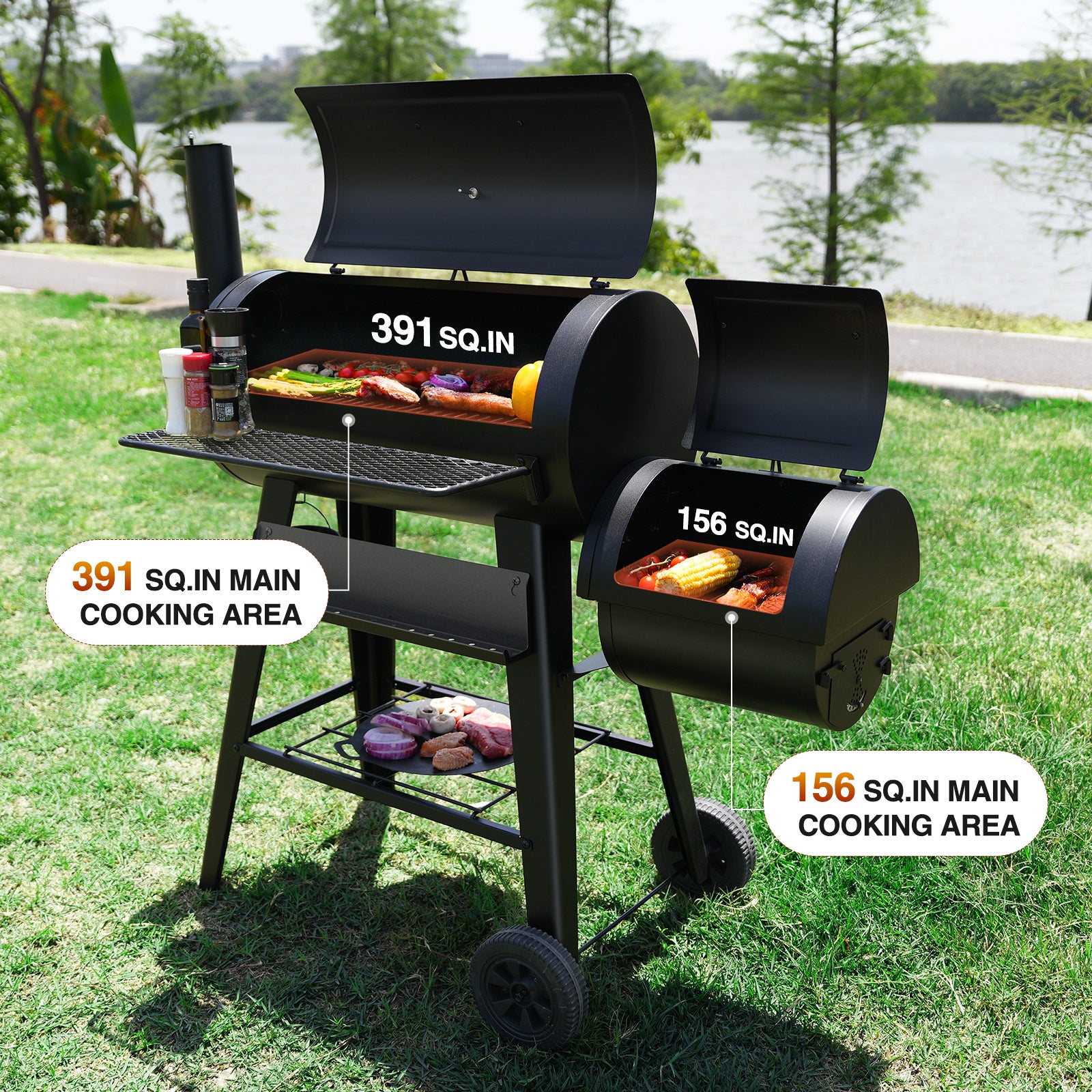 KingChii Offset Smoker and Charcoal Grill for Backyard Grilling and Smoking