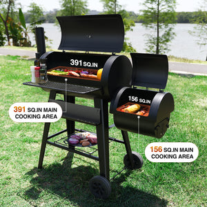 KingChii Offset Smoker and Charcoal Grill for Backyard Grilling and Smoking