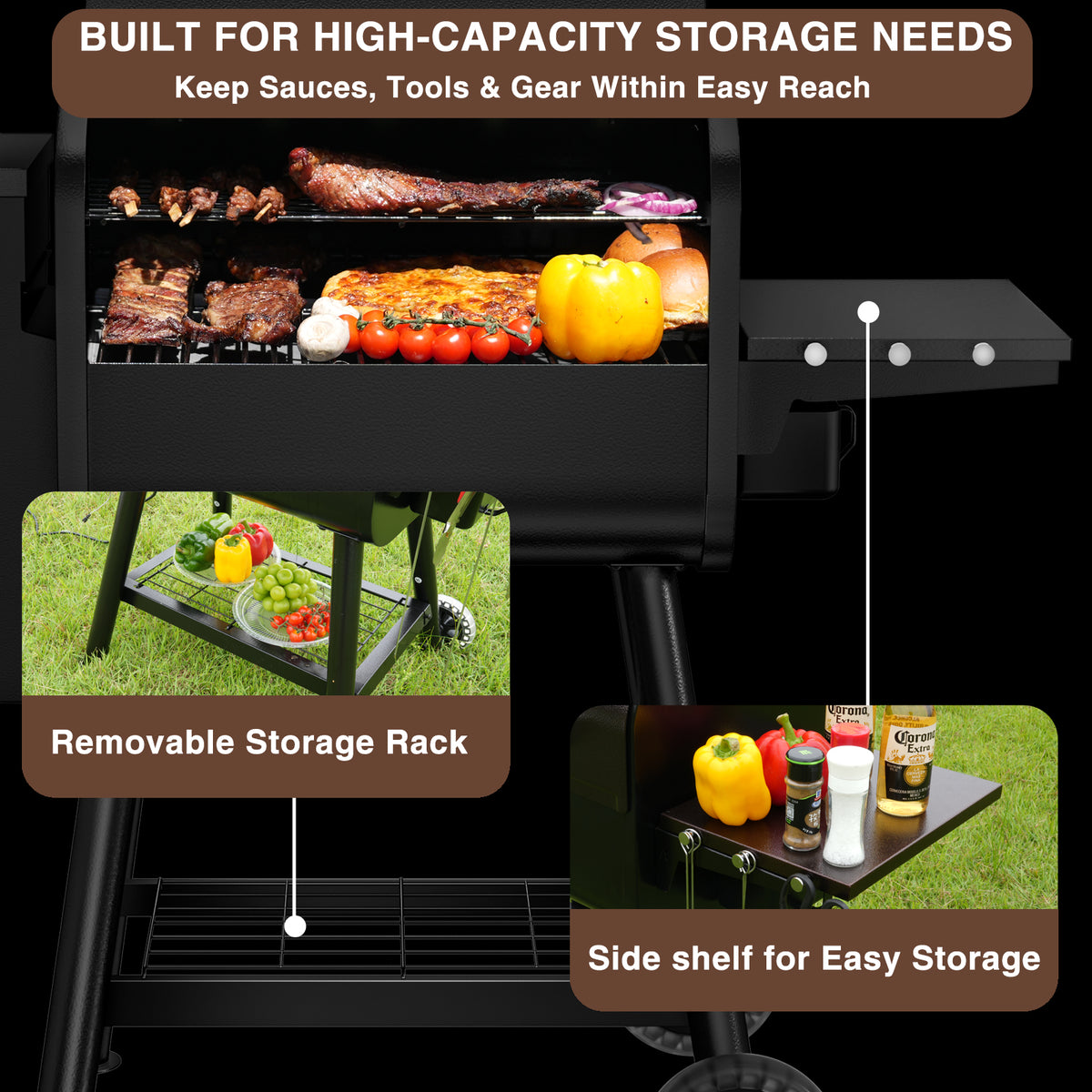KingChii 456 Sq In Wood Pellet Smoker with Large Cooking Capacity for Family BBQ
