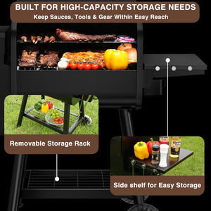KingChii 456 Sq In Wood Pellet Smoker with Large Cooking Capacity for Family BBQ