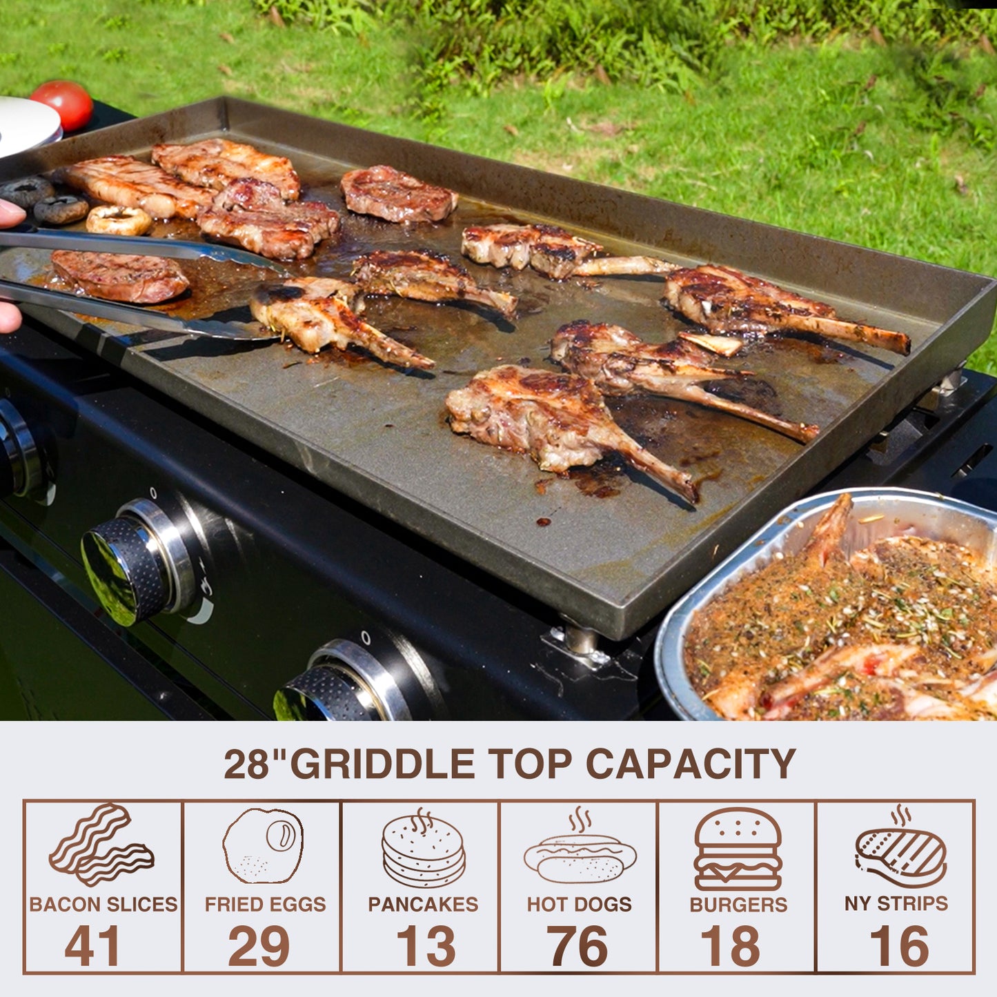 KingChii 3-Burner 28" Propane Griddle for Camping, Tailgating, BBQ, Parties, Backyard & Patio