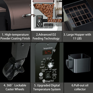 KingChii Portable Wood Pellet Smoker with Easy Clean Hopper and Caster Wheels