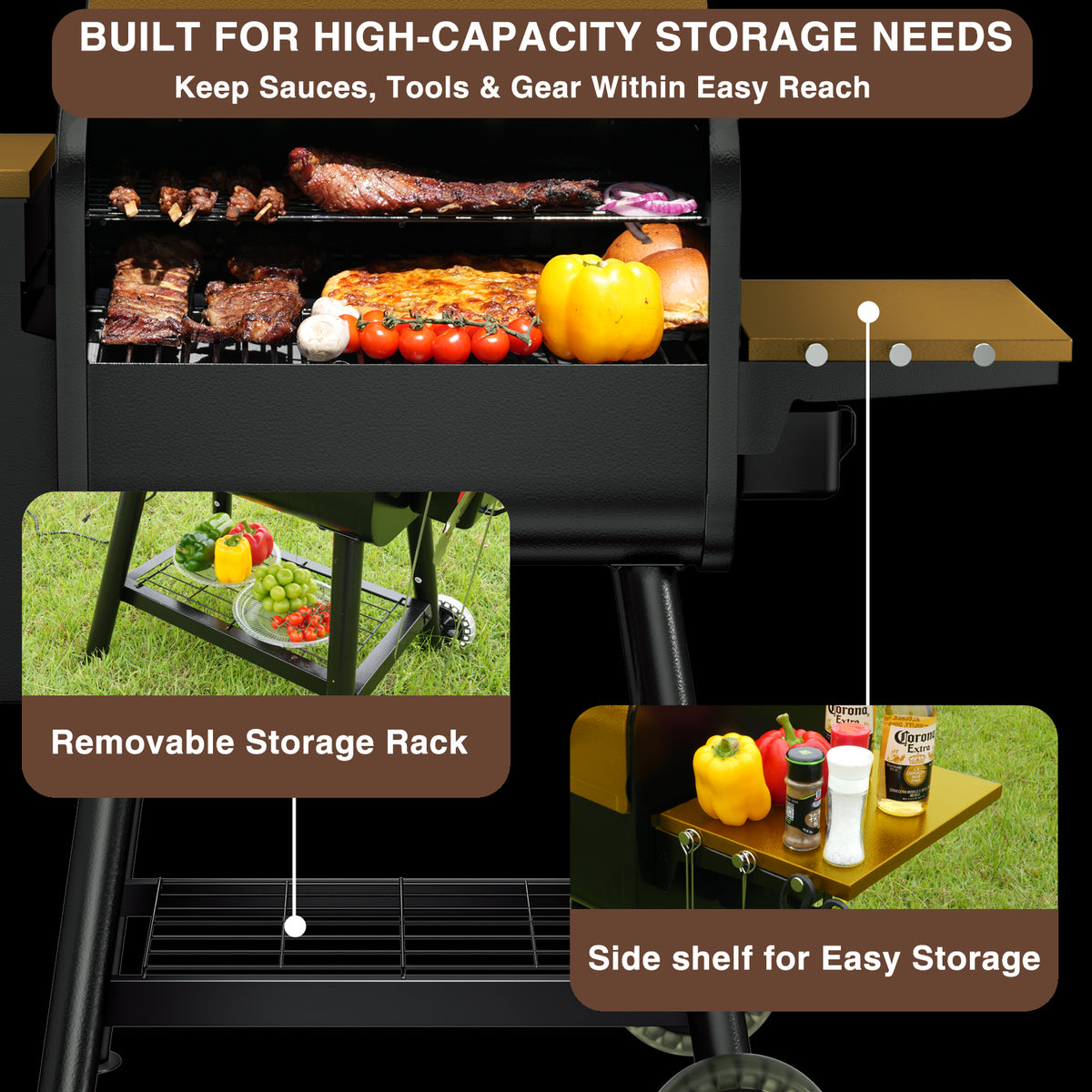 KingChii Wood Pellet Grill Cooking Meat with Rich Wood-Fired Smoky Flavor