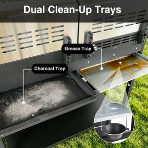 KingChii Gas and Charcoal Combo Grill with Dual Clean-Up Trays for Easy Cleaning