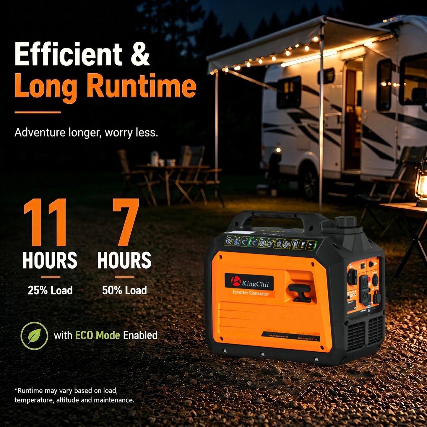 KingChii 2500W Portable Inverter Generator, Quiet Gas Powered Generator for Home Use, RV, Camping & Tailgating, ECO Mode, Parallel Ready, EPA Compliant