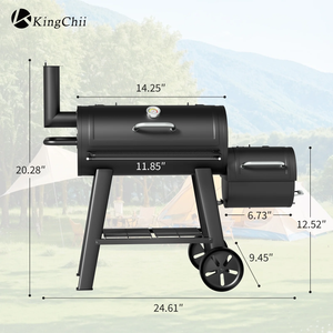 KingChii Heavy Duty Outdoor Charcoal BBQ Grill with Side Firebox and Wheels
