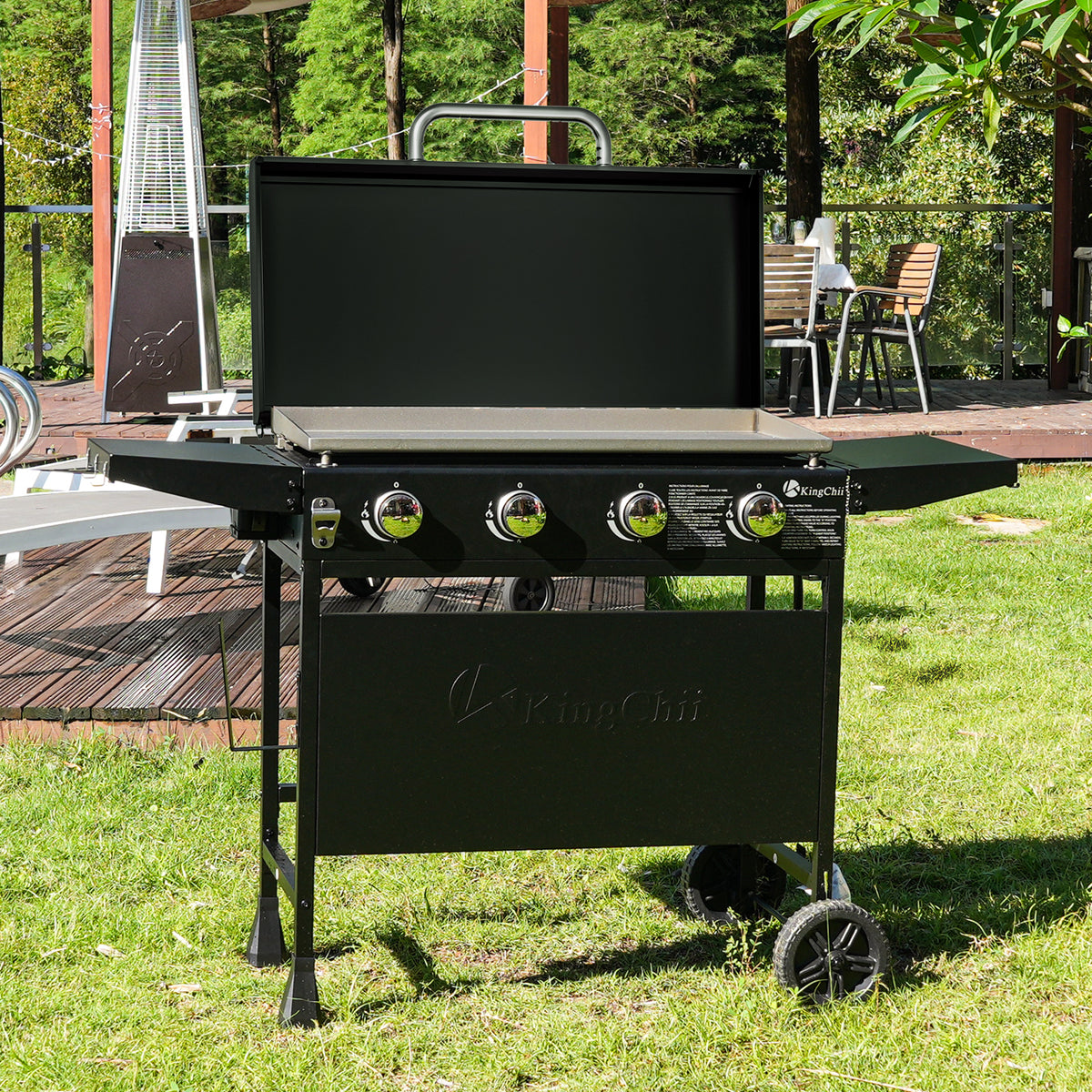 KingChii 4-Burner Propane Flat Top Griddle with Lid for Backyard Outdoor Cooking