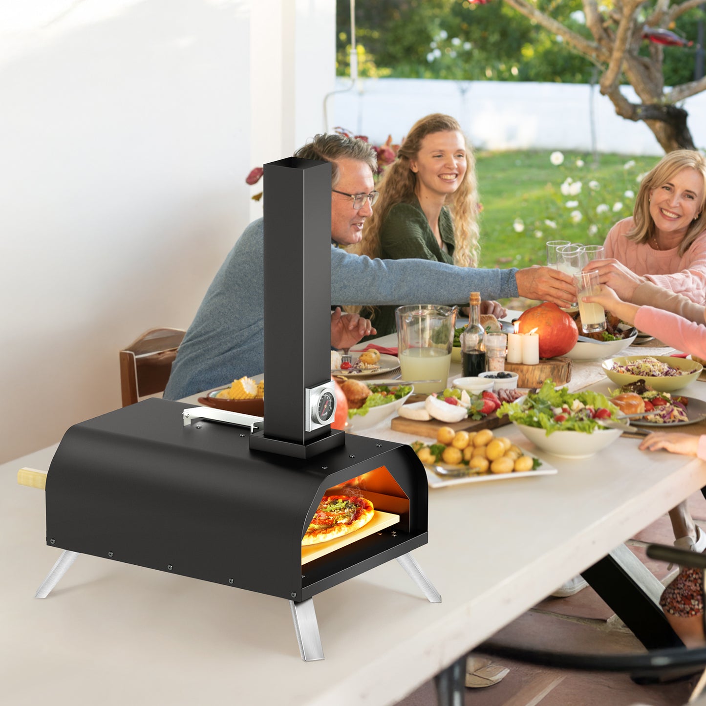 KingChii Wood Fired Pizza Oven Tabletop Wood Pellet Pizza Stove with 11” Pizza Stone Ideal for Outdoor Backyard Camping Picnics