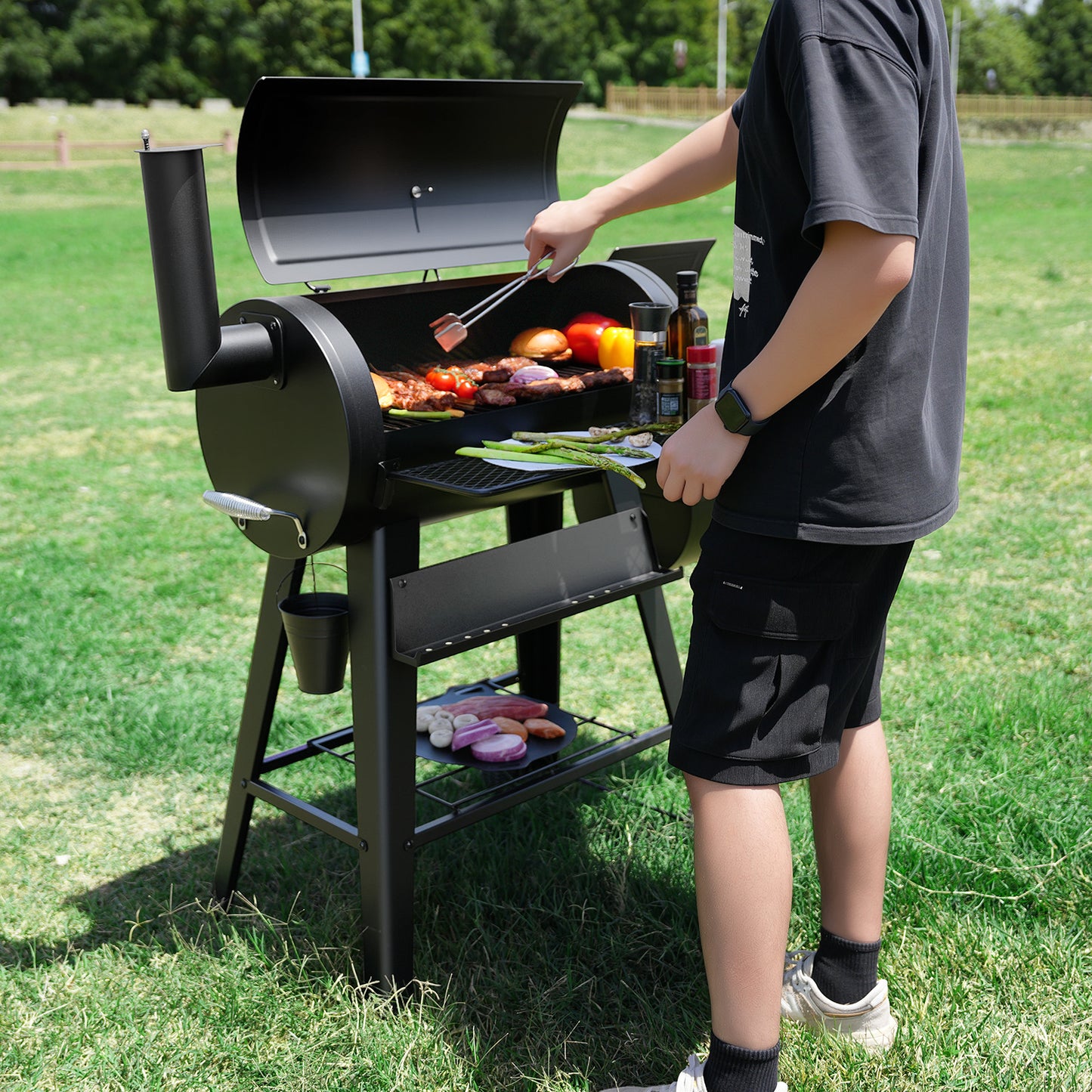 KingChii Heavy Duty Charcoal Grills with Charcoal Wood Offset Smokers for Outdoor Patio BBQ Grilling, 547 SQ.IN.