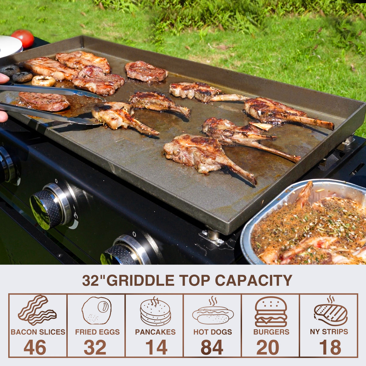 KingChii 30.6 Inch Flat Top Griddle Cooking Meat Burgers and Vegetables Outdoors