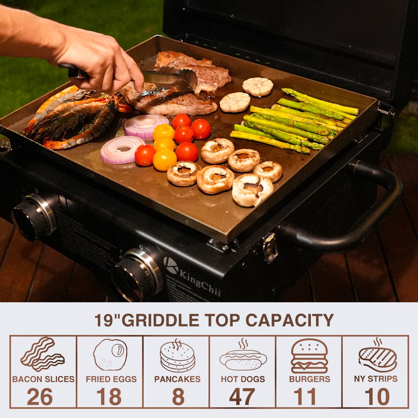 KingChii 2-Burner 19" Propane Griddle with Flex-fold Legs for Camping, Tailgating, BBQ, Parties, Backyard & Patio