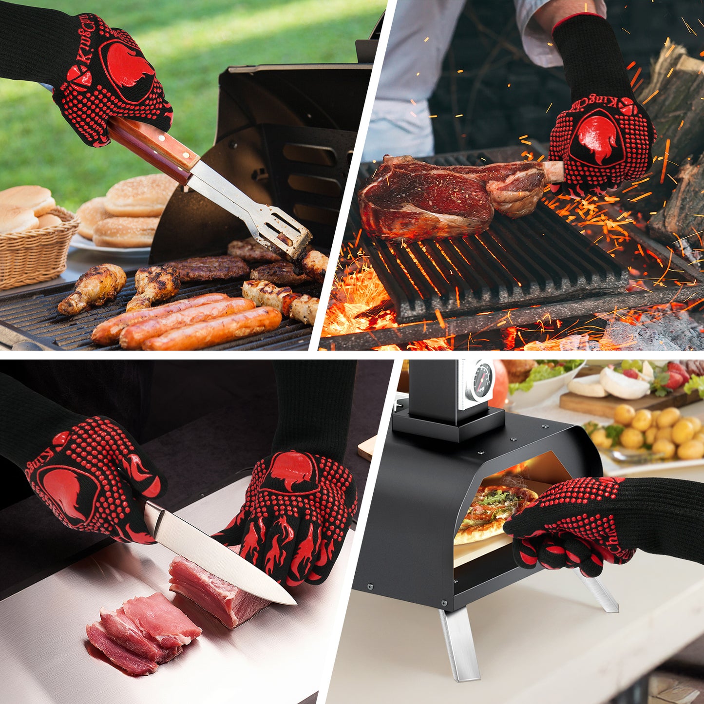 KingChii BBQ Gloves, 1472°F Heat Resistant Grilling Gloves, Non-Slip Silicone Oven Gloves, Long Kitchen Safety Gloves for Barbecue, Frying, Cooking, Baking, Red (No ratings yet)