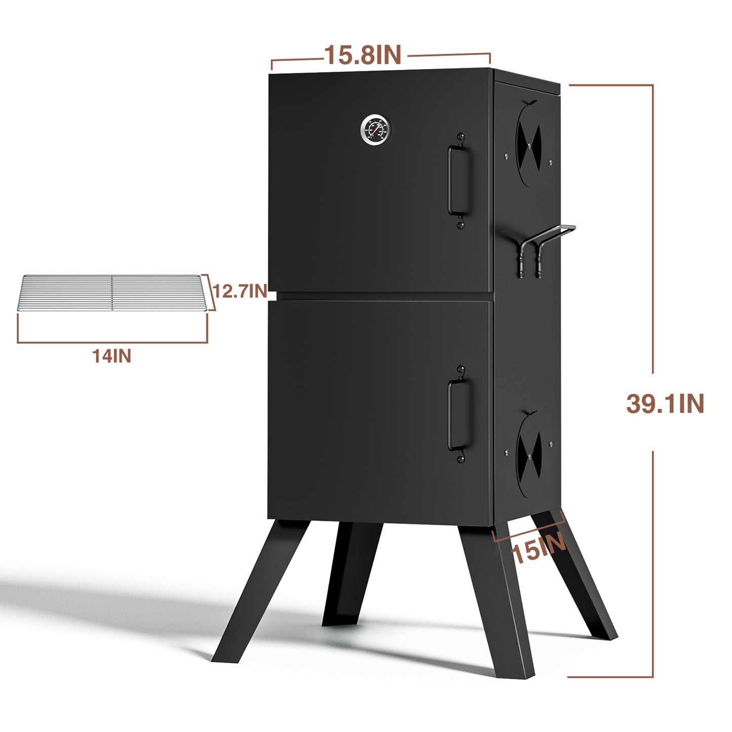 Kingchii Vertical Charcoal Smoker BBQ Grill, Portable Smoker for Backyard, Camping, Barbecue, and Outdoor Grilling