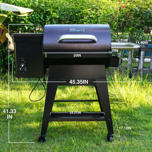 KingChii Pellet Grill and Smoker Cooking Steak and Vegetables Outdoors