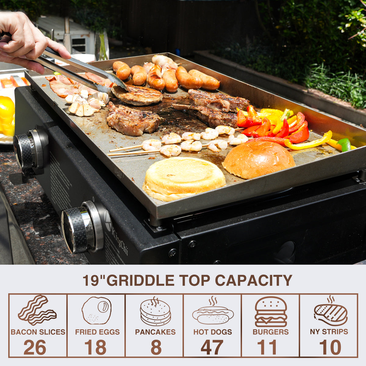 KingChii Outdoor Flat Top Gas Griddle Cooking Meat and Vegetables