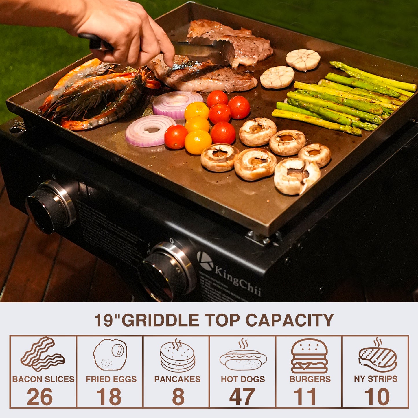 KingChii 2-Burner 19" Propane Griddle for Camping, Tailgating, BBQ, Parties, Backyard & Patio