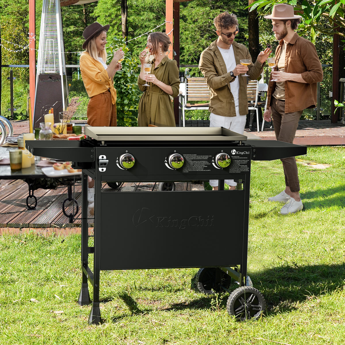 KingChii Propane Griddle with Stand for Family Backyard BBQ and Outdoor Parties