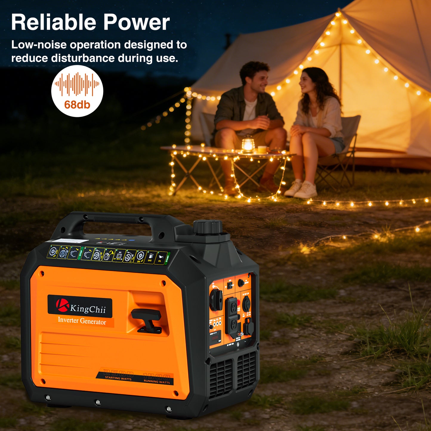 Kingchii 2500W Inverter Generator, Portable Gas Powered, RV Ready, ECO Mode, Low Oil Shutdown, EPA Compliant, for Camping & Home Backup