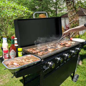 KingChii Portable 5-Burner Gas Griddle with Hard Cover for Patio and Backyard Cooking