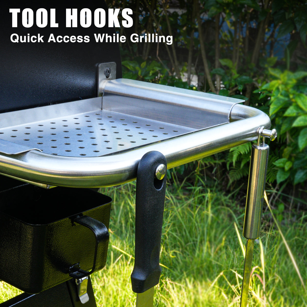 KingChii Portable Pellet Grill with Tool Hooks and Side Shelf for BBQ Accessories
