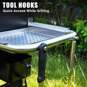 KingChii Portable Pellet Grill with Tool Hooks and Side Shelf for BBQ Accessories