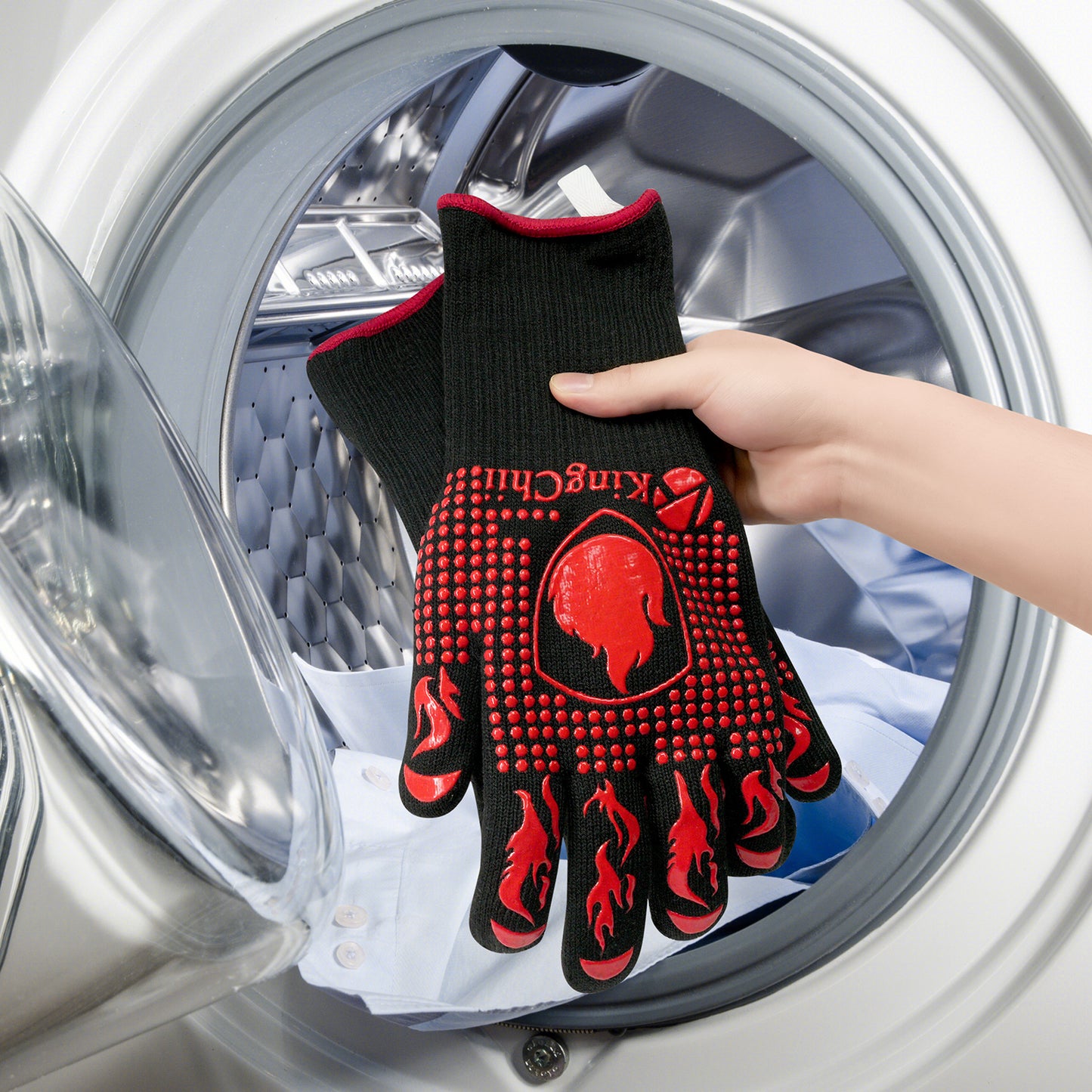 KingChii BBQ Gloves, 1472°F Heat Resistant Grilling Gloves, Non-Slip Silicone Oven Gloves, Long Kitchen Safety Gloves for Barbecue, Frying, Cooking, Baking, Red (No ratings yet)