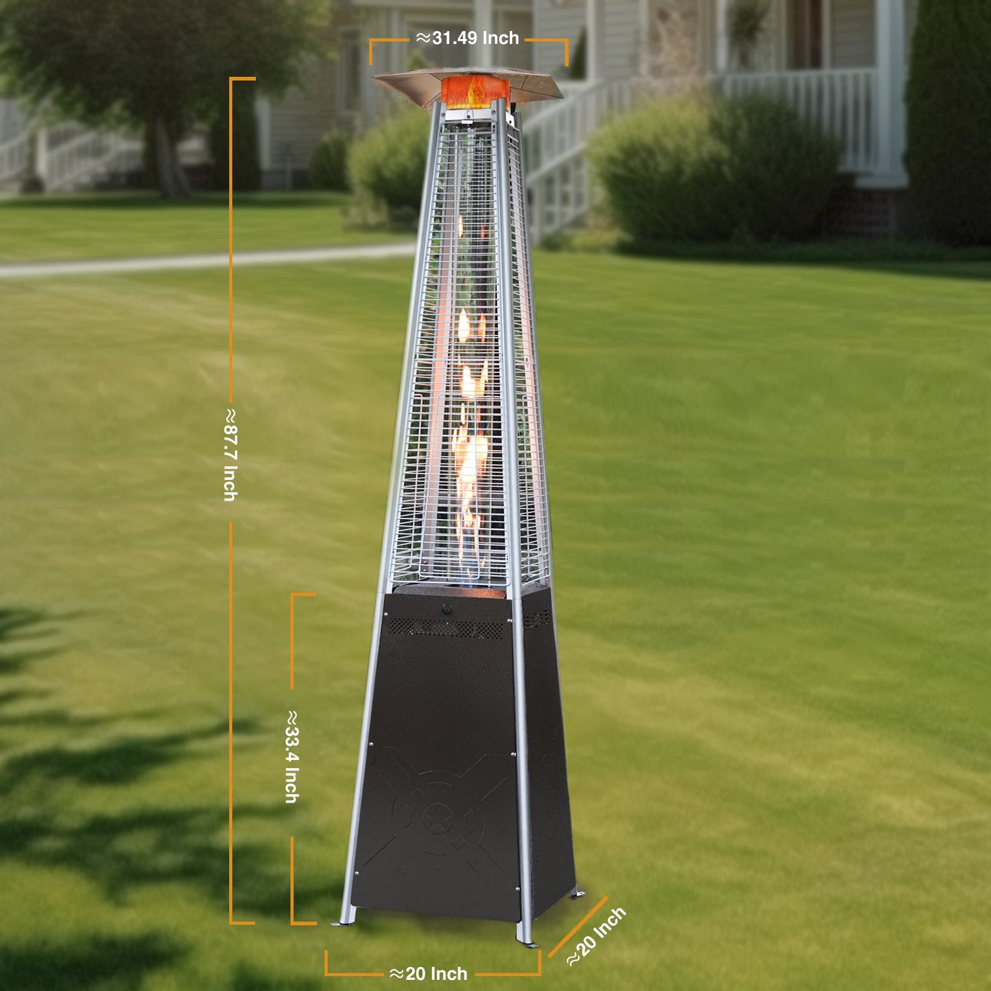 Kingchii 48,000 BTU Pyramid Outdoor Heater with Wheels for Patio, Backyard, Pool, Commercial & Residential