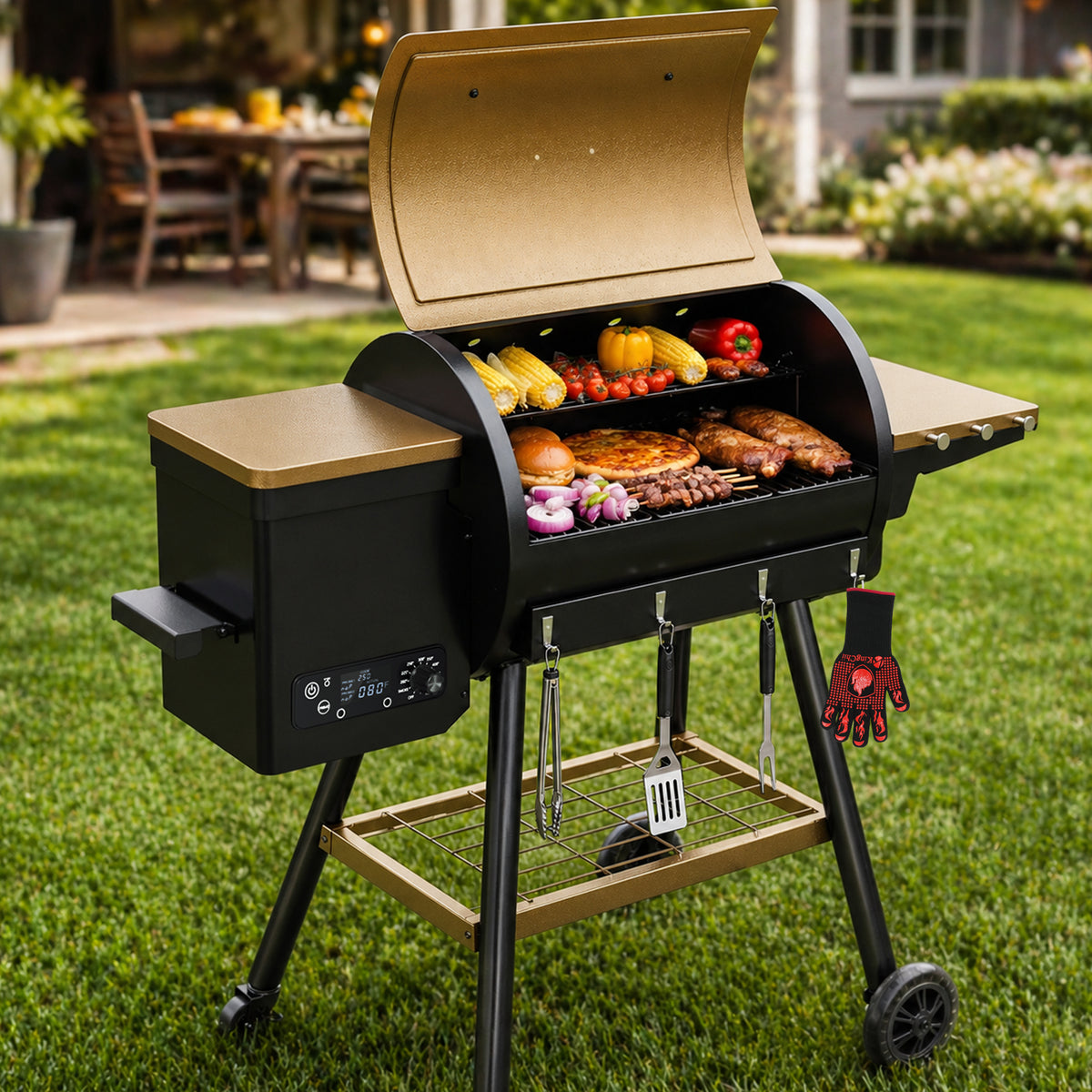 KingChii Electric Wood Pellet Grill and Smoker for Patio and Backyard Cooking