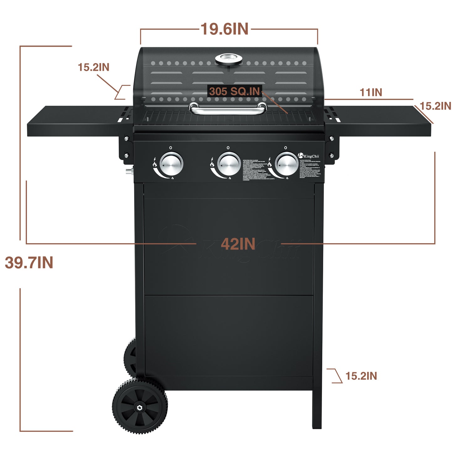 Kingchii 3-Burner Gas Grill 28,500 BTUs Propane Grill with Side Tables for Outdoor Grilling, BBQs and Camping