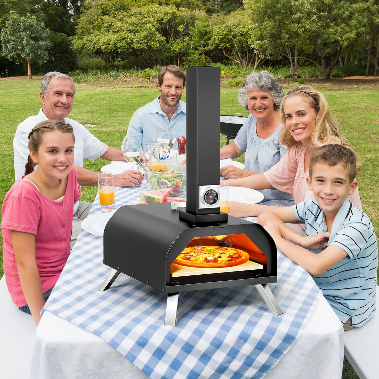 KingChii Wood Fired Pizza Oven Tabletop Wood Pellet Pizza Stove with 11” Pizza Stone Ideal for Outdoor Backyard Camping Picnics