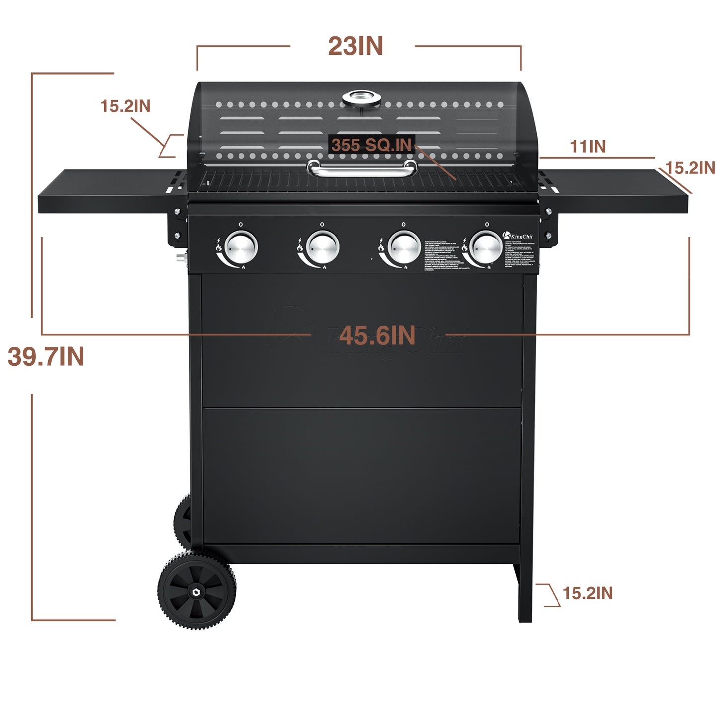 Kingchii 4-Burner Gas Grill 38,000 BTUs Propane Grill with Side Tables for Outdoor Grilling, BBQs and Camping