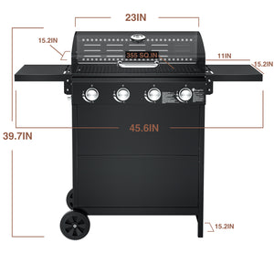KingChii 30.6 Inch Outdoor Flat Top Gas Griddle with Four Burners and Wheels