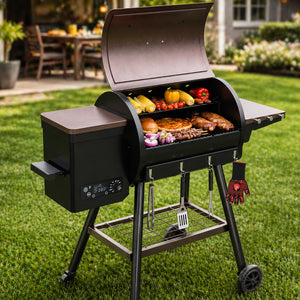 KingChii 595 Sq In Pellet Grill and Smoker for Patio and Backyard Cooking