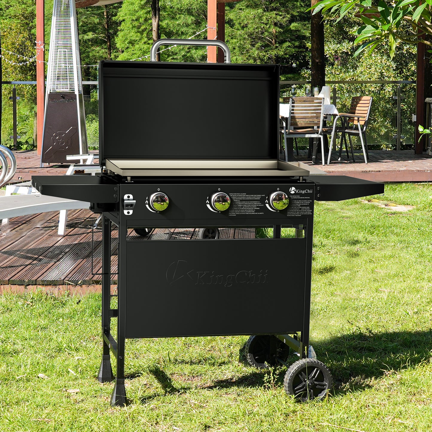 KingChii 3-Burner 28" Propane Griddle with Hard Cover for Camping, Tailgating, BBQ, Parties, Backyard & Patio