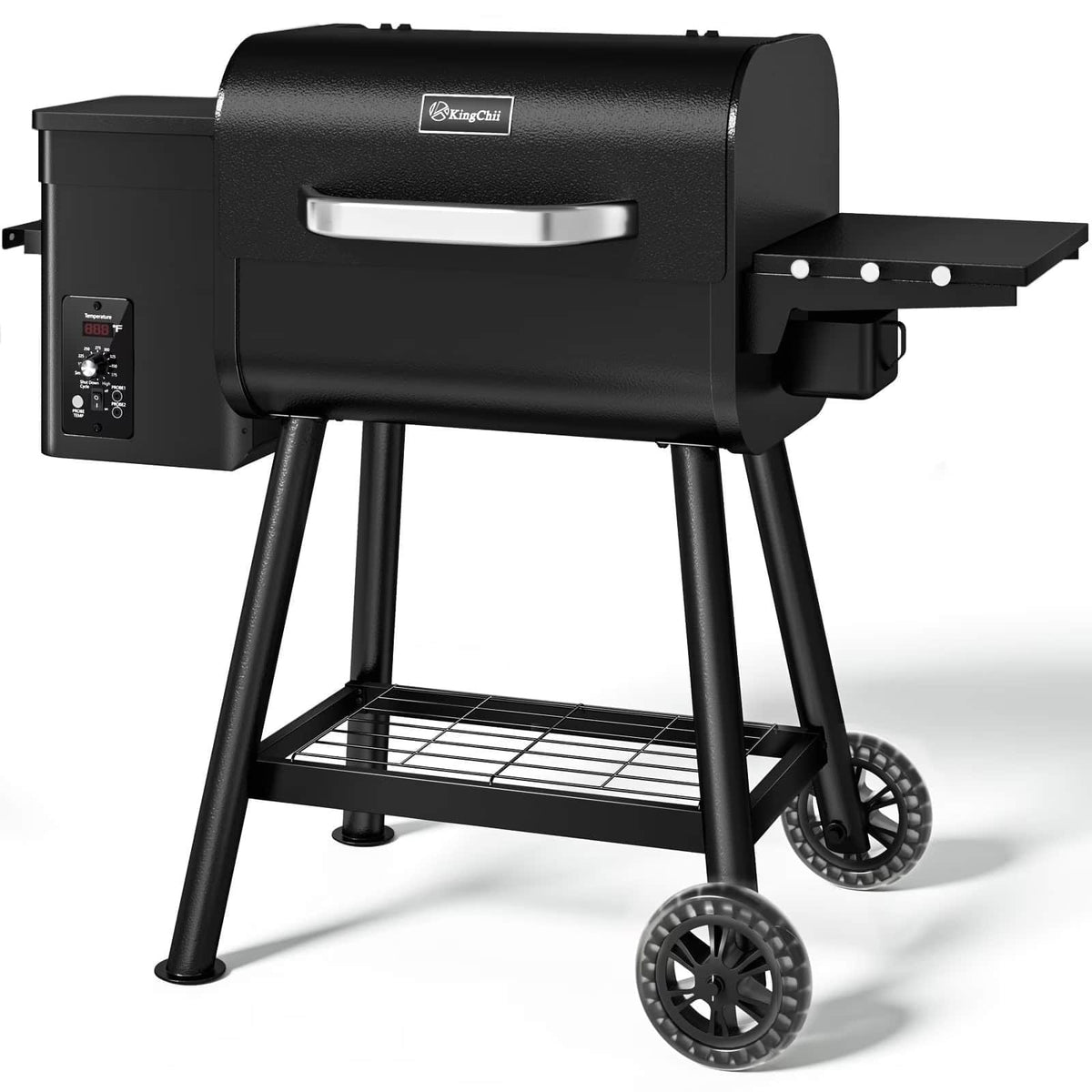 KingChii 456 Sq. In. Pellet Grill and Smoker with Side Shelf, Black