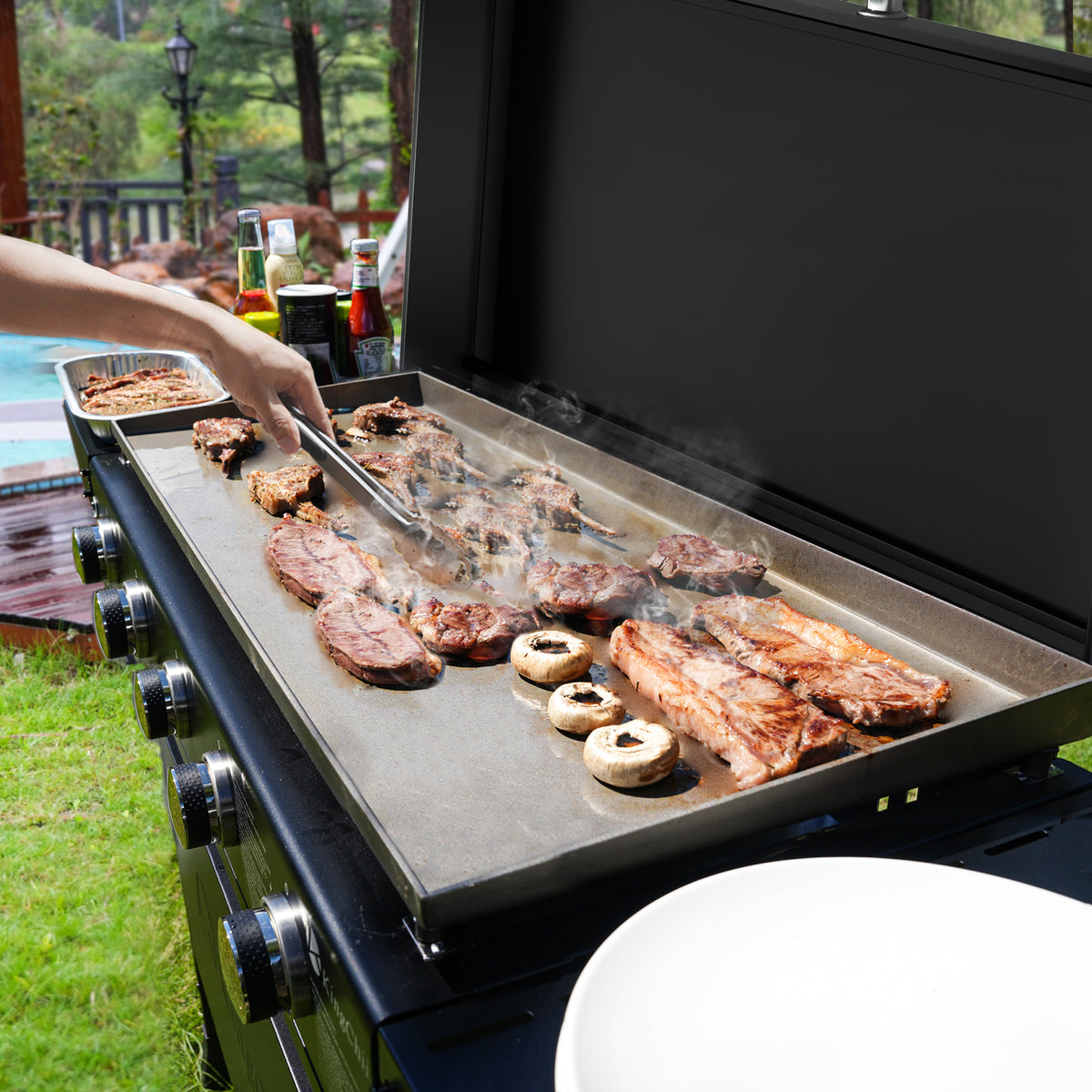 KingChii Large Flat Top Gas Griddle for Outdoor BBQ Cooking and Backyard Grilling