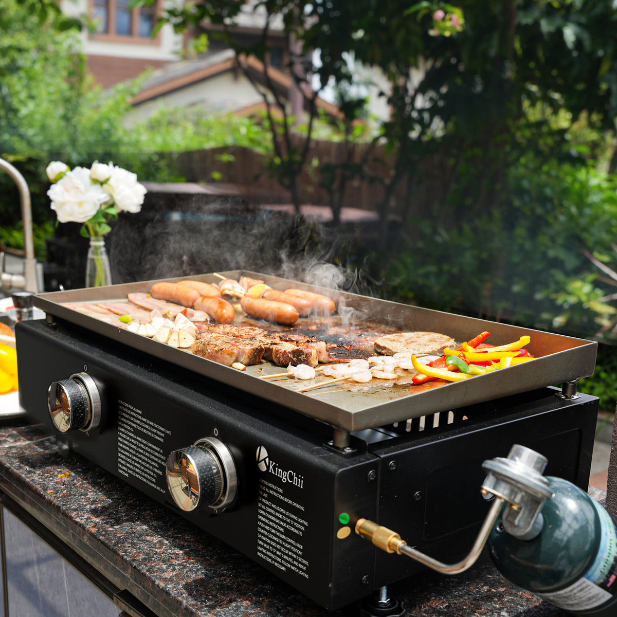 KingChii 2-Burner Outdoor Gas Griddle for Steak Burgers Vegetables and Breakfast