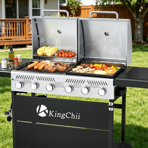 KingChii Outdoor Propane Grill and Griddle Combo for Backyard Cooking and Family BBQ