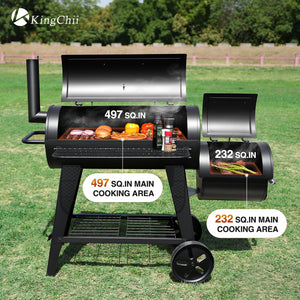 KingChii Outdoor Charcoal Grill Smoker Combo with Storage Rack and Portable Wheels