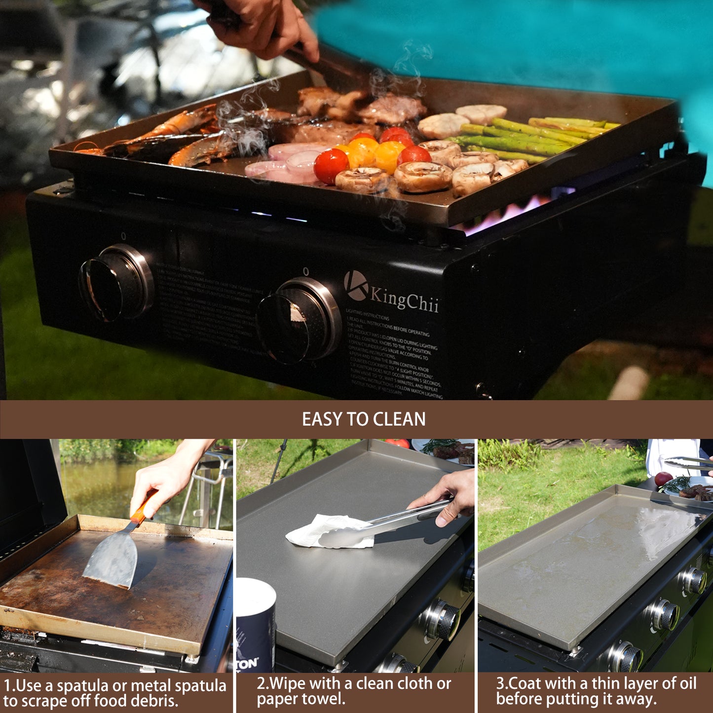 KingChii 2-Burner 19" Propane Griddle for Camping, Tailgating, BBQ, Parties, Backyard & Patio