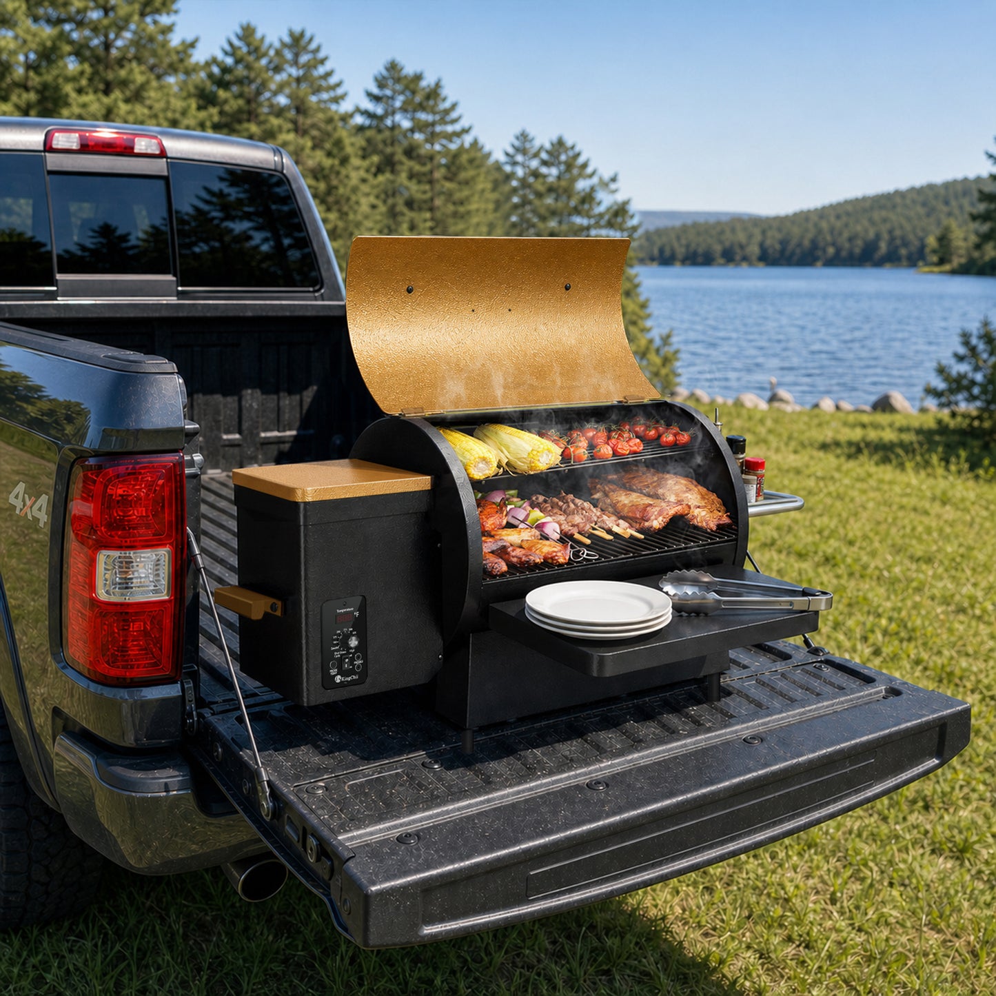 KingChii Wood Pellet Grill & Smoker with Detachable Body and Legs, Electric Pellet Smoker Grill, 485 Sq. In. Cooking Capacity, Easy to Move & Compact Storage for Outdoor Patio BBQ(Up to 425°F)