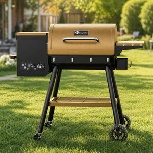 KingChii 595 Sq. In. Wood Pellet Smoker Grill for Outdoor Backyard BBQ