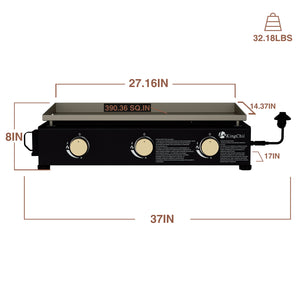 KingChii 27 Inch 3-Burner Propane Griddle Dimensions and Portable Design