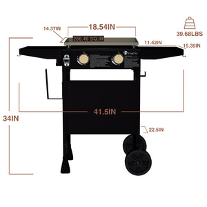 KingChii 18.5 Inch 2-Burner Propane Griddle Dimensions with Stand and Wheels