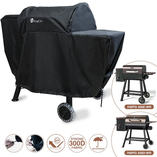 KingChii Grill Cover for HWPG 456D & 456E Wood Pellet Grills, Heavy-Duty Waterproof Smoker Cover, Black