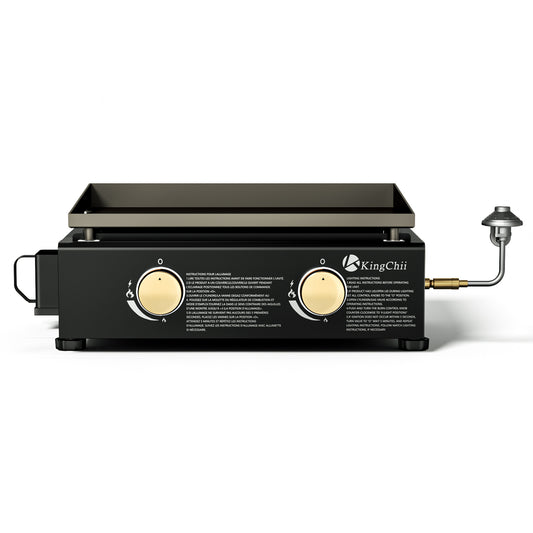 KingChii 18.5" 2-Burner Propane Griddle | Portable Tabletop Gas Grill