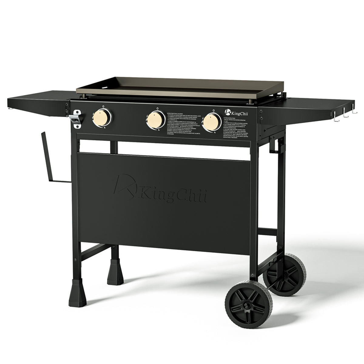 KingChii 27 Inch 3-Burner Propane Griddle with Stand and Side Shelves