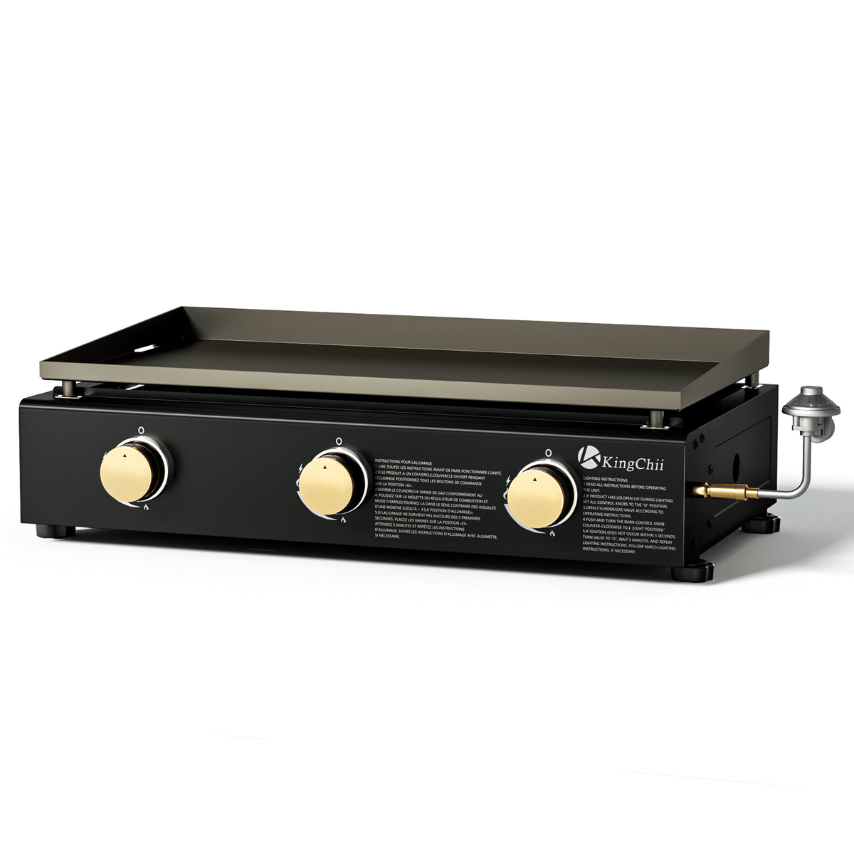 KingChii 27 Inch Portable 3-Burner Propane Griddle Tabletop Gas Grill