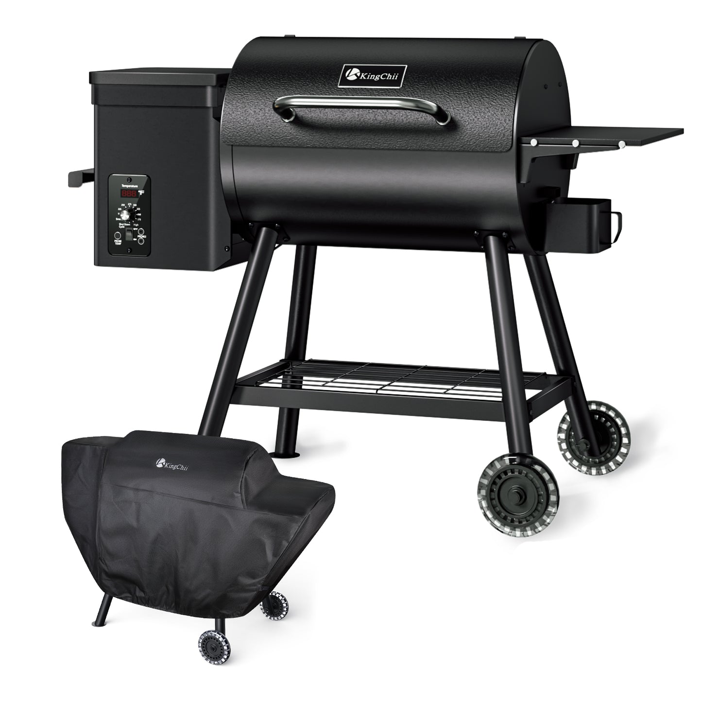 KingChii 456 Sq In Black Pellet Grill & Smoker with Side Shelf and Cover